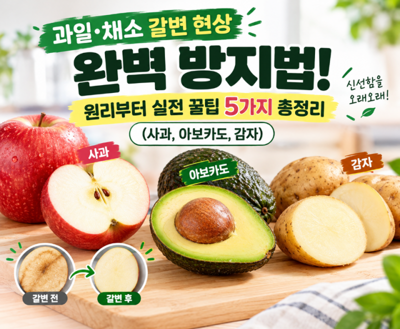 [살림 꿀팁] 과일·채소 갈변 현상 완벽 방지법! 원리부터 실전 꿀팁 5가지 총정리 (사과, 아보....