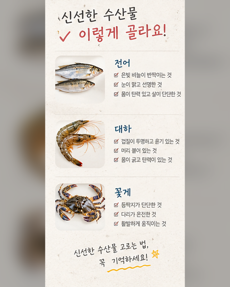 10월 가을 제철 음식 수산물 총정리 전어 대하 꽃게 싱싱하게 제대로 고르는 법 및 보관 꿀팁