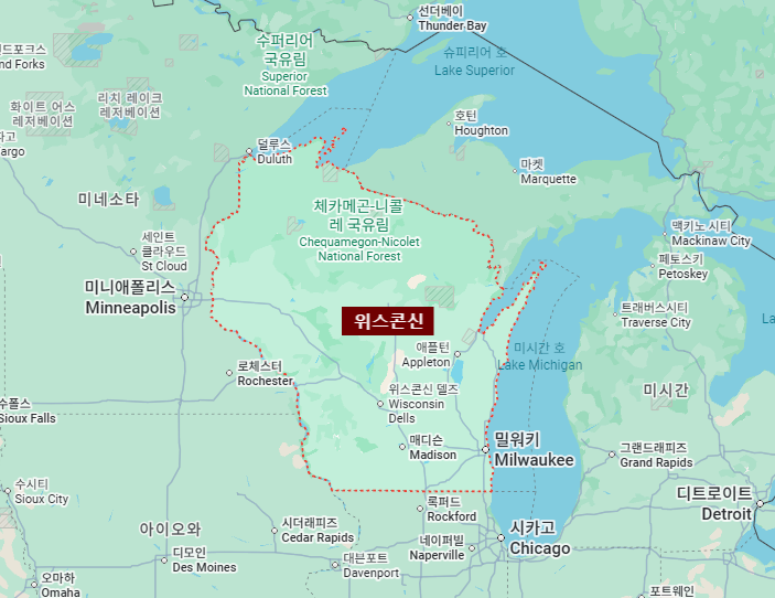미국 위스콘신주 매디슨 밀워키 지도 위치와 명소