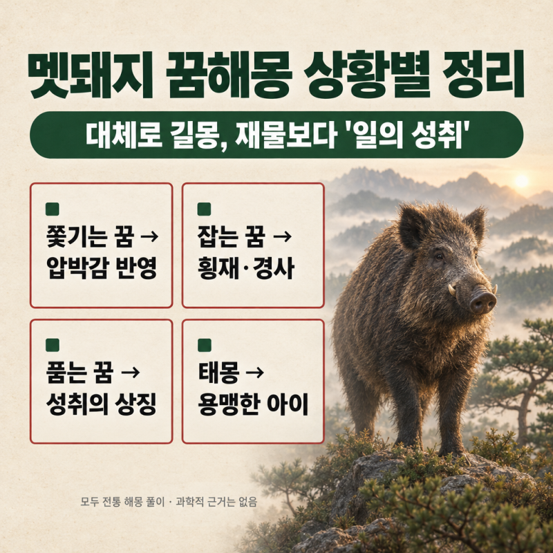 멧돼지 꿈해몽, 쫓기는 꿈부터 잡는 꿈까지 상황별 정리