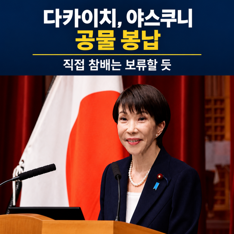 다카이치, 야스쿠니 신사에 공물 봉납…직접 참배는 보류할 듯