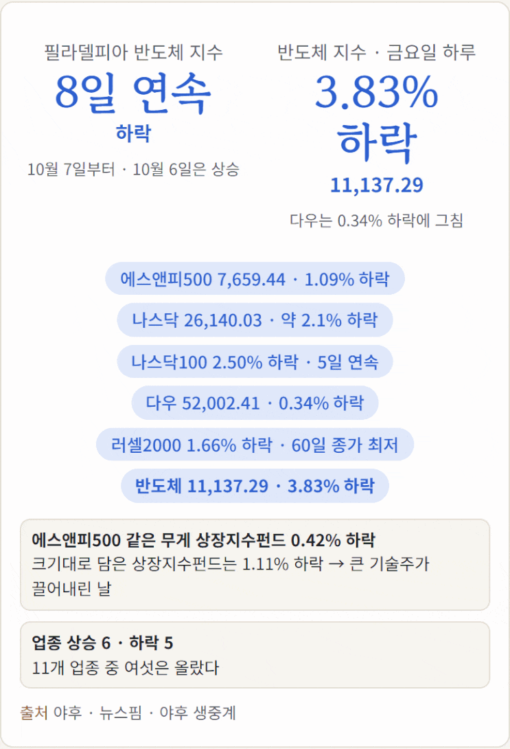 <b>반도체</b> 주가 하락 이유? <b>필라델피아 반도체 지수</b> 8일 연속 하락, 두 ....
