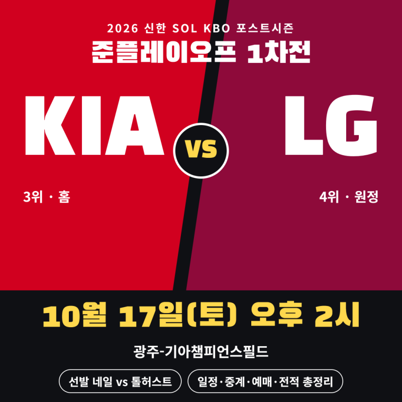 2026 프로야구 포스트시즌 일정 총정리 KIA LG 준PO 1차전 시간·중계·선발·전적
