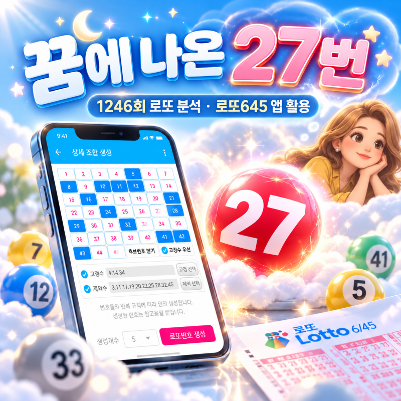 1246회 로또 당첨번호 10월 17일 추첨 분석 : 꿈에 나온 27번 고정수, 로또645 앱 1등 2등 당첨점 ....
