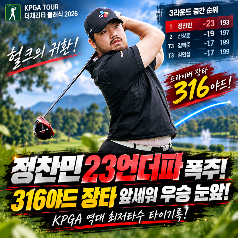 정찬민 23언더파 폭주! 316야드 장타 앞세워 우승 눈앞｜KPGA 역대 최저타수 타이기록!