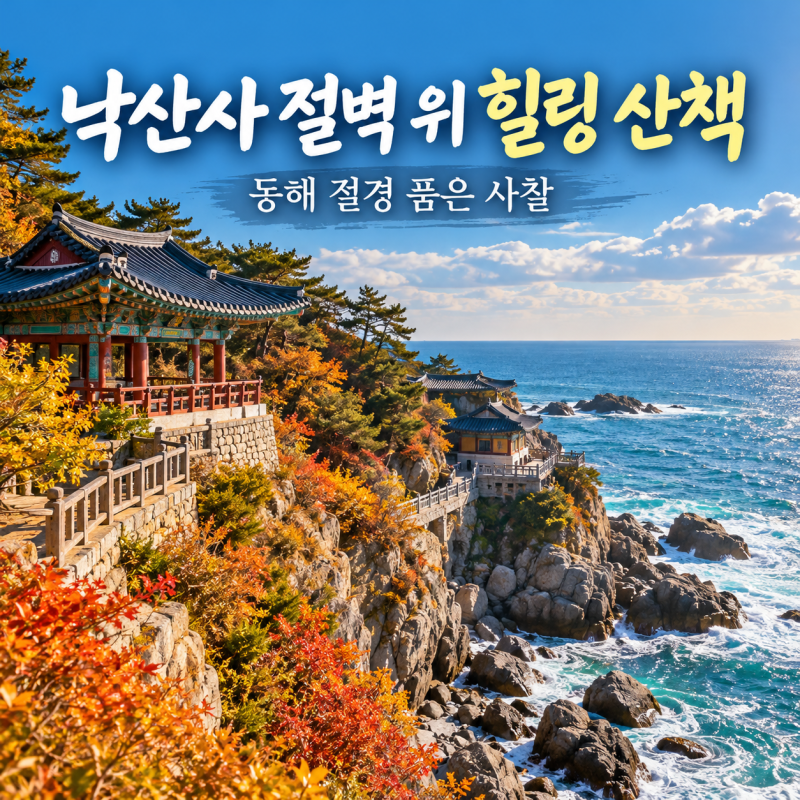 바다를 내려다보는 해안 절벽 위 강원 양양 낙산사 산책