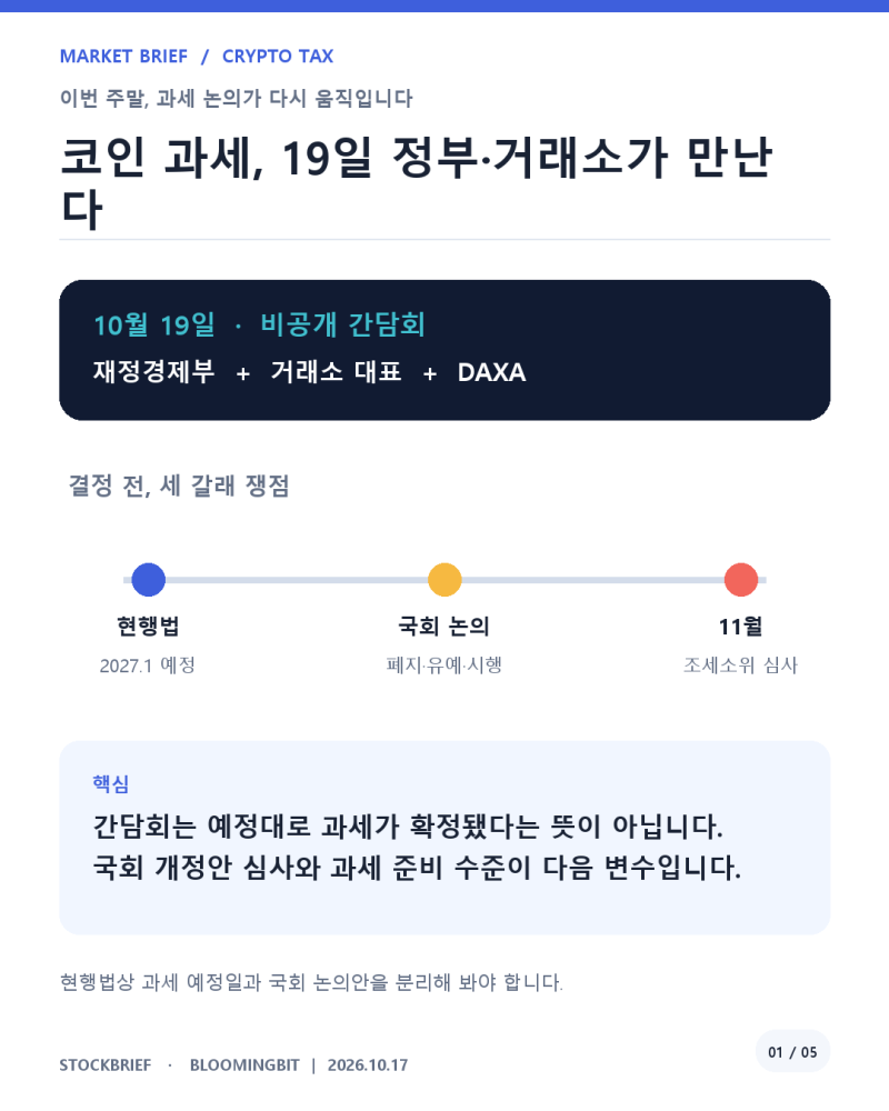 코인 과세 2027년 1월 앞두고 19일 정부·거래소 회의…22%·유예안 쟁점