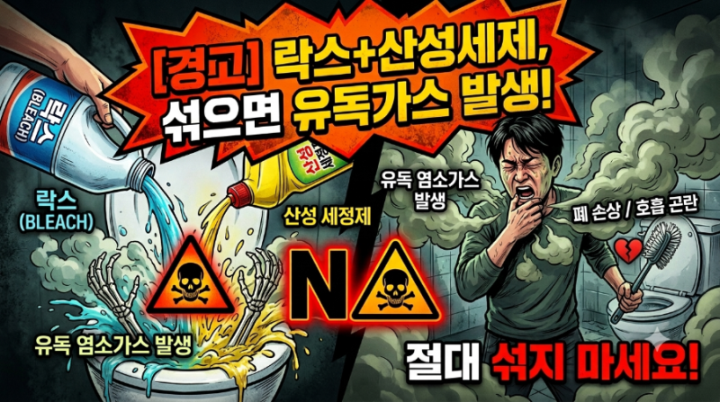 [화장실 청소 주의] 락스와 화장실 세정제를 절대 섞어 쓰면 안 되는 이유