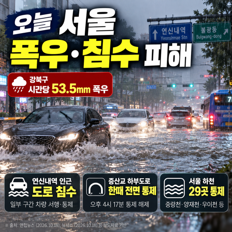 오늘 서울 폭우 침수 피해 정리｜연신내역 도로 침수·하천 29곳 통제