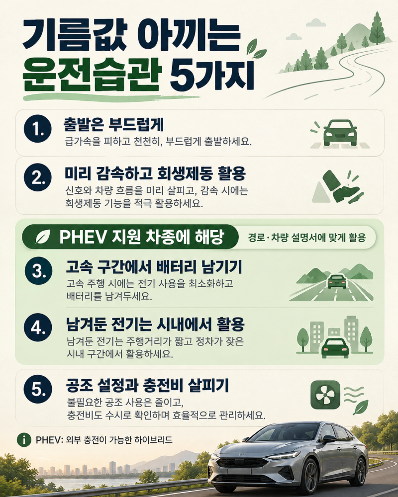 하이브리드인데 연비가 아쉽다면? 기름값 줄이는 운전 습관 5가지