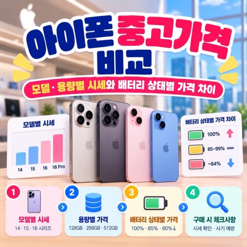 아이폰 중고가격 비교｜모델·용량별 시세와 배터리 상태별 가격 차이