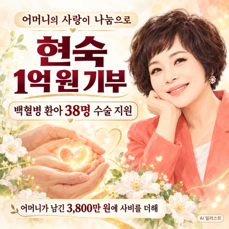 현숙 1억 기부 사연, 어머니가 남긴 3,800만 원이 아이들의 희망으로
