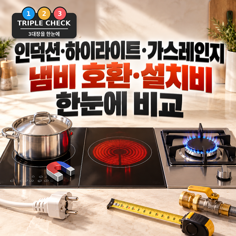 인덕션·하이라이트·가스레인지 비교｜냄비 호환과 설치비부터