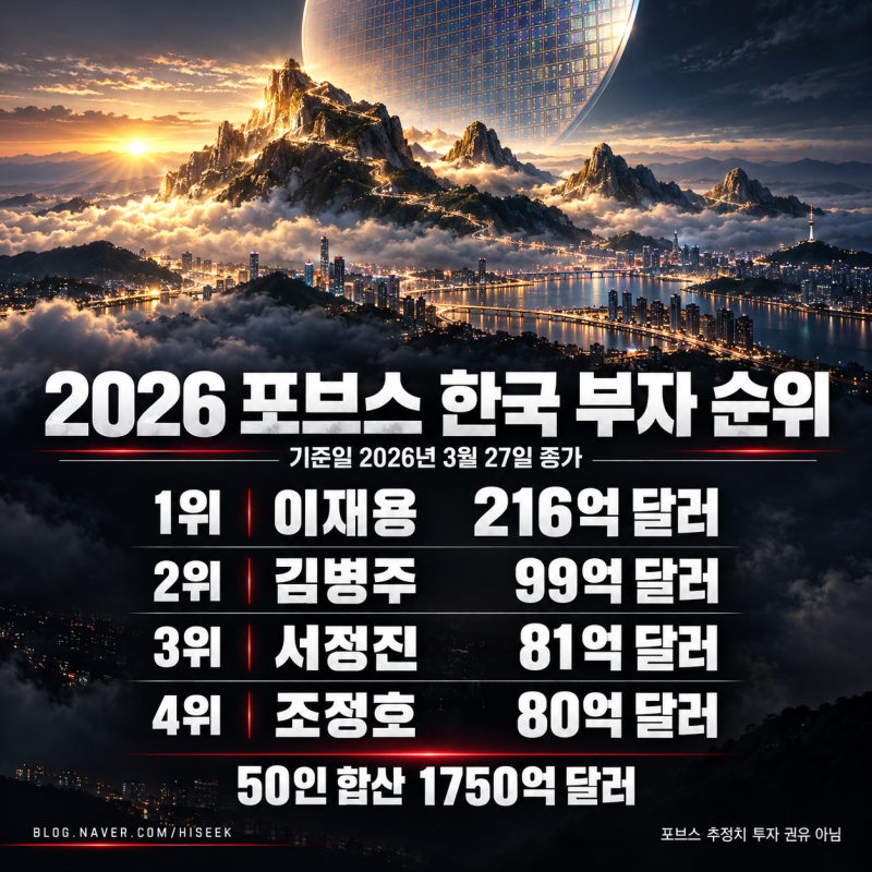 포브스 한국 50대 부자 2026, 부자 순위로 본 돈이 몰리는 핵심 섹터, 제조 금융 바이오 플랫폼 ....