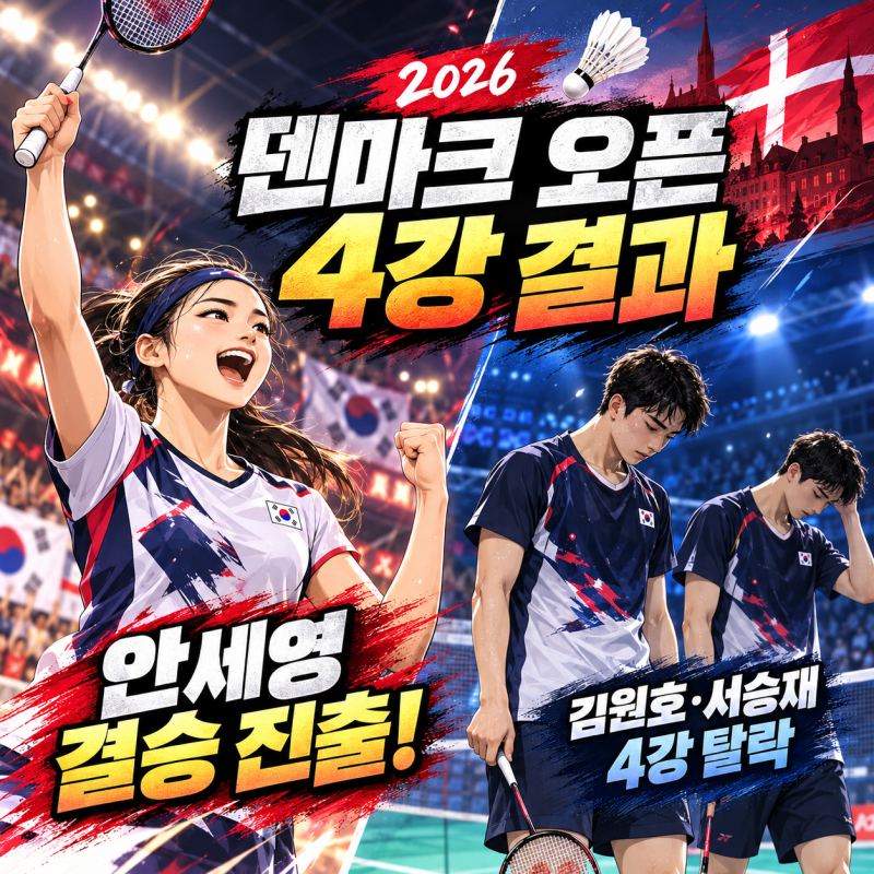 2026 덴마크 오픈 4강 결과｜안세영 오쿠하라 2-0 완파 결승 진출! 김원호·서승재 탈락, 야마구....