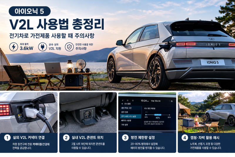 아이오닉 5 V2L 사용법 총정리｜최대 3.6kW, 캠핑 가전제품 사용과 주의 사항 (2026)