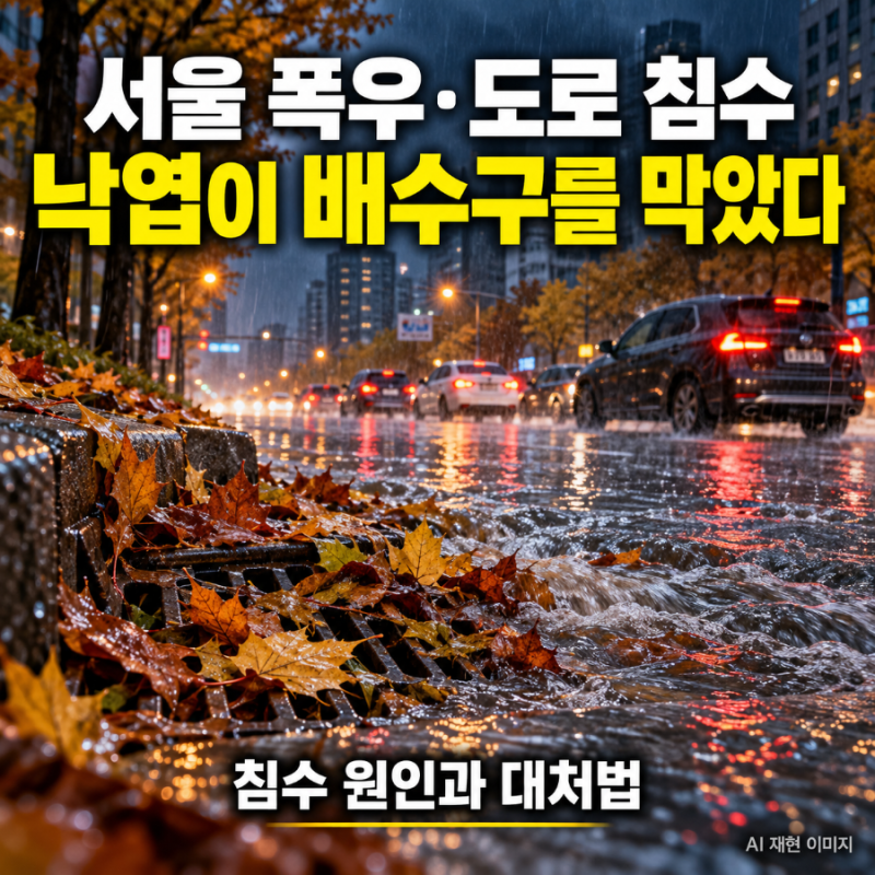 서울 폭우에 연신내 도로 침수 | 배수구 막은 낙엽, 비 그쳐도 위험한 이유