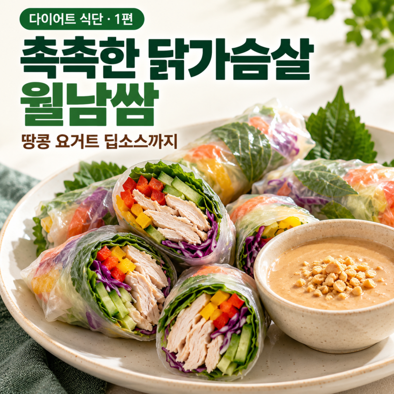 [다이어트 1편] 촉촉한 닭가슴살 월남쌈과 땅콩 딥소스 레시피! 수비드급 부드러움과 고소한 ....