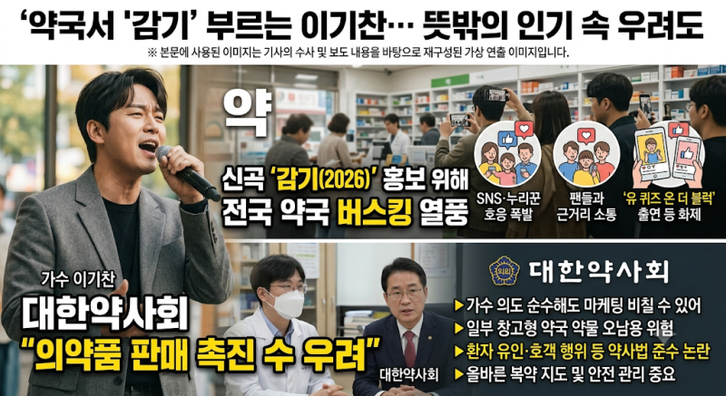 [사건사고] "약국서 '감기' 열창한 이기찬"… 신곡 홍보 버스킹에 약사회 우려 표시