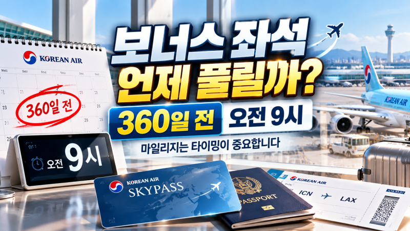 대한항공 보너스 좌석은 언제 풀릴까? 360일 전 오전 9시가 중요한 이유