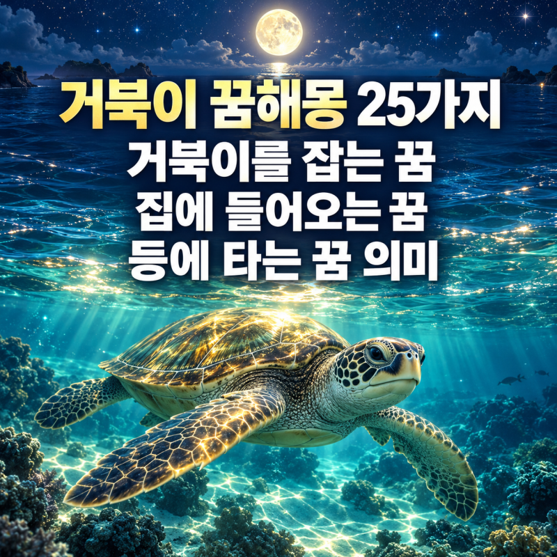 거북이 꿈해몽 25가지, 거북이를 잡는 꿈·집에 들어오는 꿈·등에 타는 꿈 의미