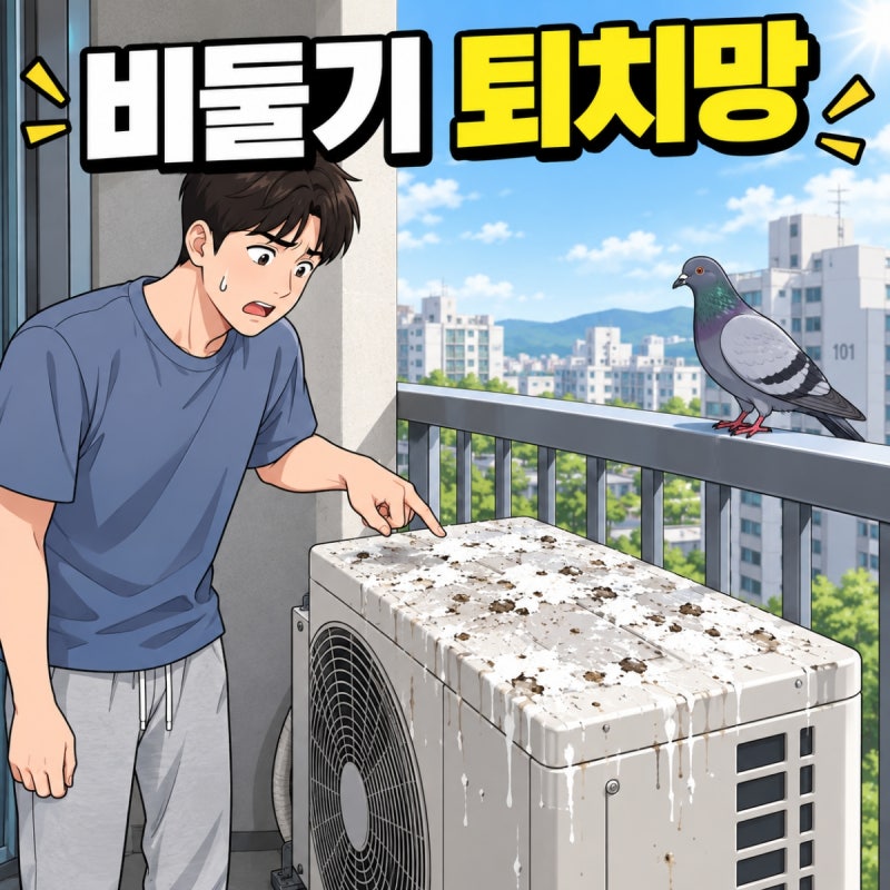 베란다 비둘기 퇴치망, 실외기 배설물 치우고 합법 설치까지