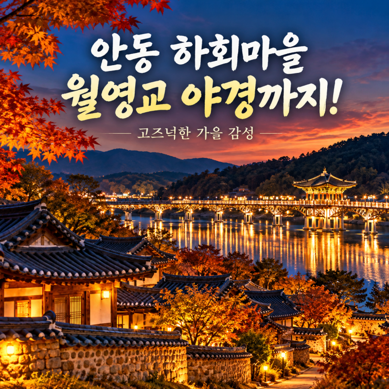 고즈넉한 전통 한옥 경북 안동 하회마을 밤에 예쁜 월영교