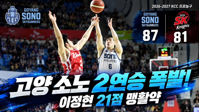 고양 소노, 서울 SK 원정서 87-81 승리! 이정현 21점 폭발, 드디어 시작된 소노의 반격