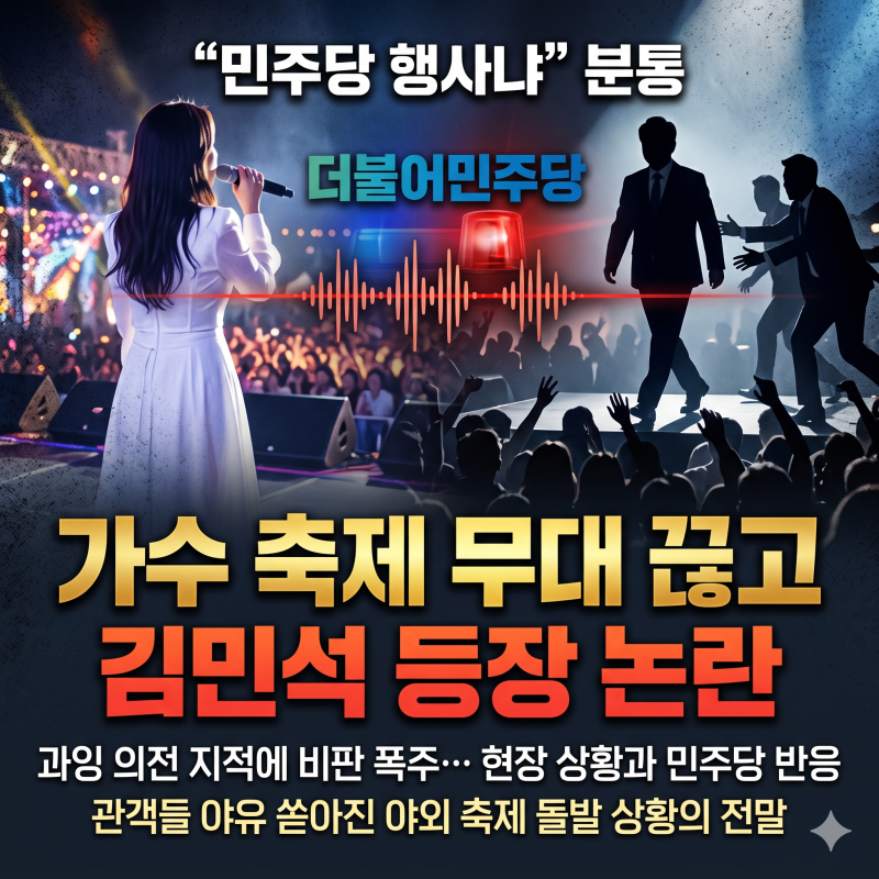 "민주당 행사냐" 가수 박혜원(흰) 축제 무대 끊고 등장한 김민석 대표