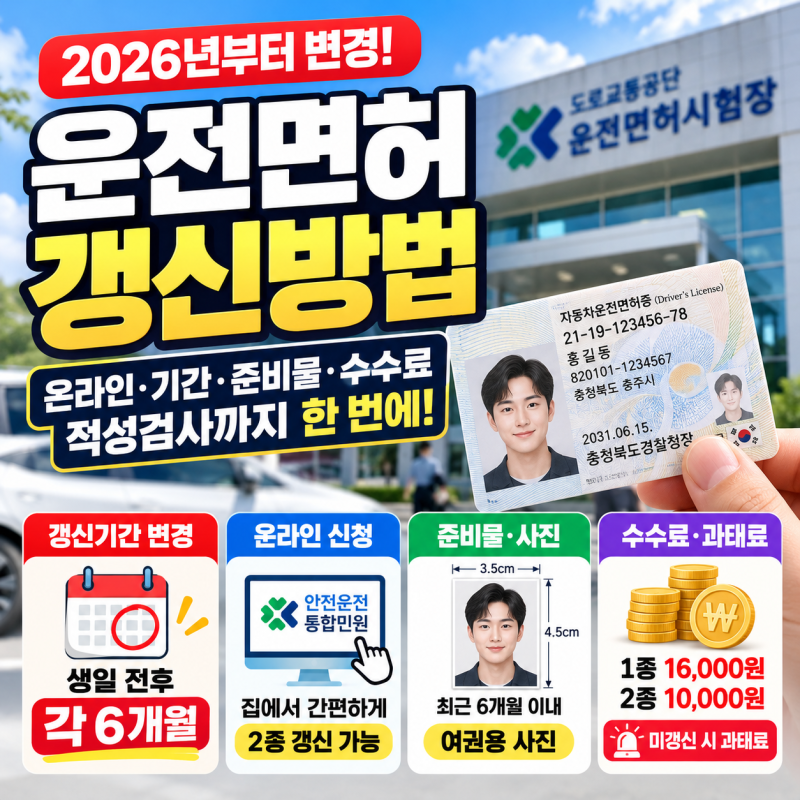 운전면허 갱신 온라인 신청방법｜기간·준비물·사진·수수료·적성검사 총정리