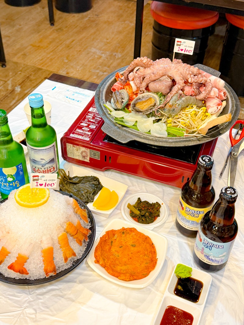 여수 낭만포차거리 맛집 돌문어삼합 딱새우 여수낭만100도포차 본점