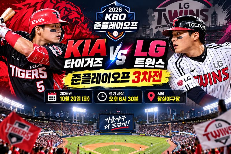 2026 KIA LG 준플레이오프 3차전 총정리｜10월 20일 잠실 경기시간·선발투수·중계·예매·승부 ....