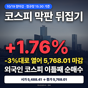 "-3%로 열었는데 +1.76% 마감?" 이틀 연속 오른 코스피, 외국인 순매수가 이어질지 따져볼 3가지
