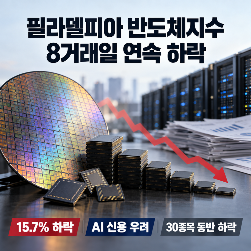 코어위브 등 AI 기업 신용 우려에 필라델피아 반도체지수 8거래일 연속 하락