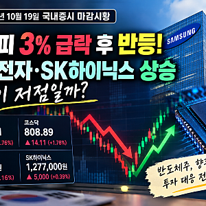 [2026년 10월 19일 국내증시 마감시황] 코스피 3% 급락 후 반등! 삼성전자·SK하이닉스 상승, 지금....