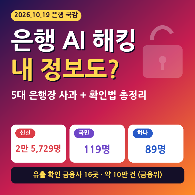 은행 AI 해킹, 내 정보도 털렸을까? 5대 은행장 국감 사과 정리 + 확인법·2차 피해 막는 법 (2026....