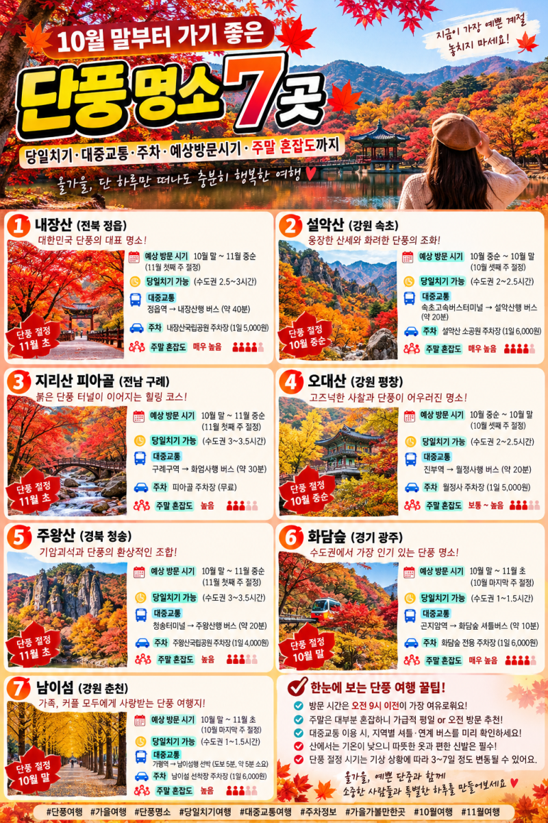 이번 주말 어디 갈까? 지금부터 챙겨보는 단풍 여행지 7곳!!!