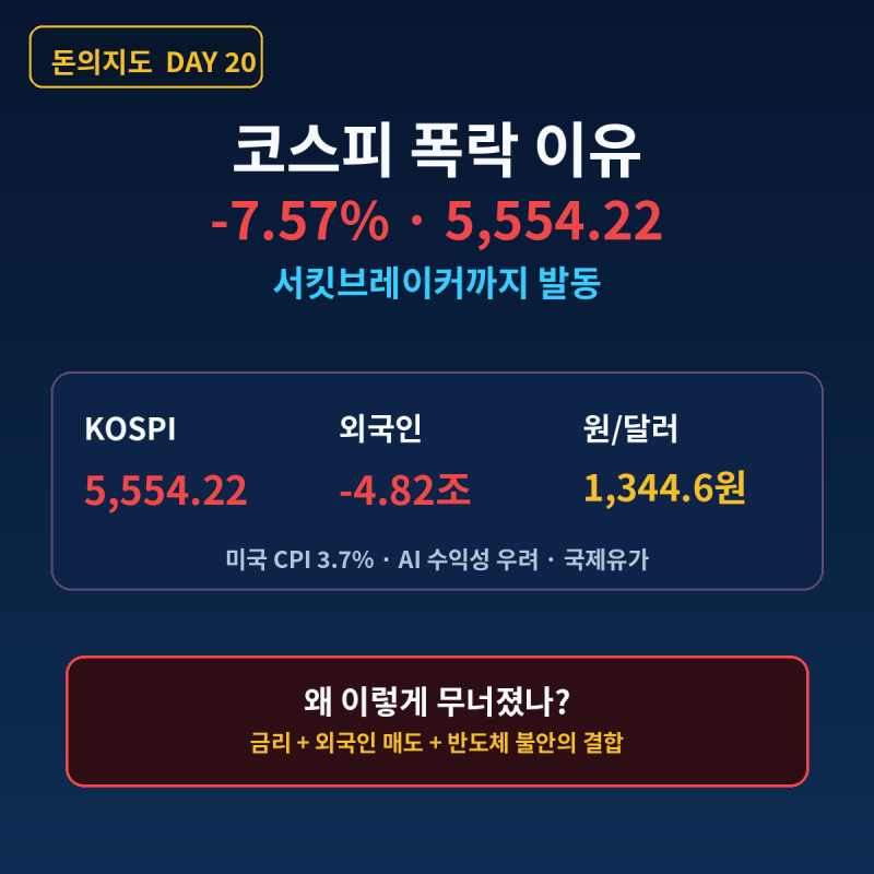 [DAY20]코스피 폭락 이유, 10월 15일 7.57% 급락·서킷브레이커 왜 발생했나?