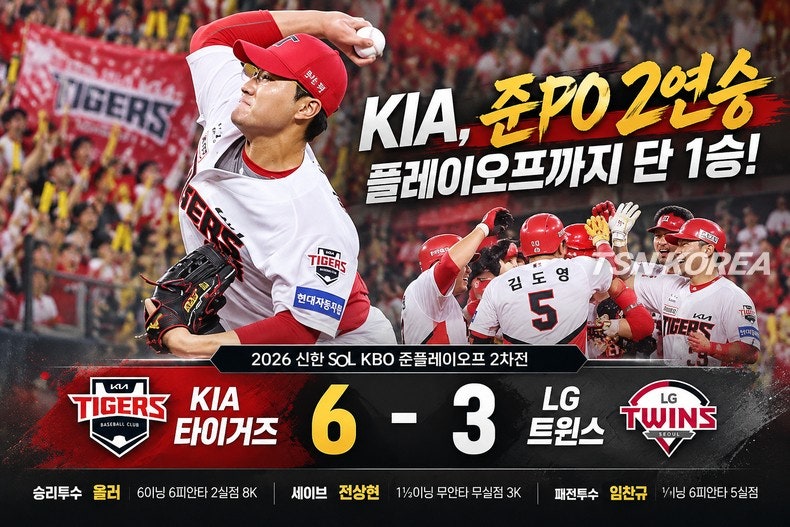 KIA 타이거즈 2연승 싹쓸이! 77.8% 확률 잡고 PO 진출 눈앞 (vs LG 준플레이오프 2차전)