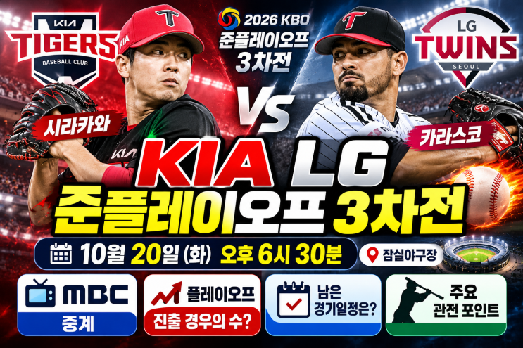  KIA LG 준플레이오프 3차전 오늘 오후 6시 30분｜<b>시라카와</b>·카라스....