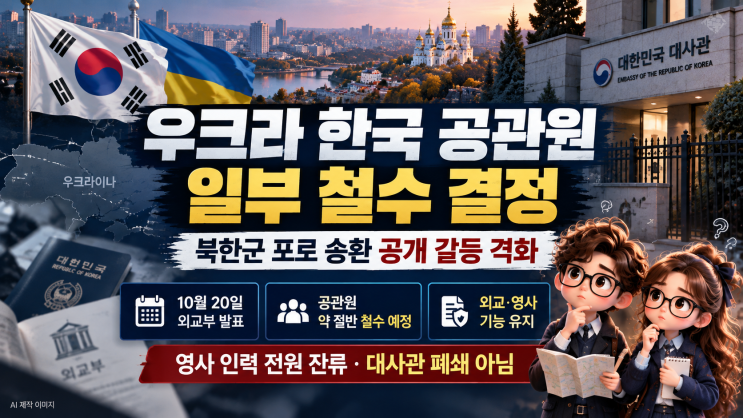 우크라이나 한국<b>대사관</b> 공관원 절반 <b>철수</b>? 북한군 포로 송환 갈등부....