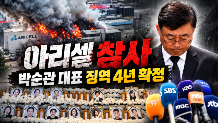 <b>아리셀</b> <b>참사</b> 박순관 대표 징역 4년 확정…23명 사망한 <b>화재</b>, 1심 15년....