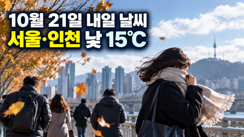 내일 날씨 10월 21일 수요일 전국 기온 뚝, 서울 15도 초겨울 추위 온다