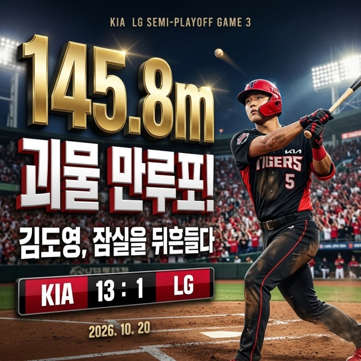 KIA <b>LG</b> 준플레이오프 3차전, 승부를 끝낸 김도영의 145.8m 만루홈런