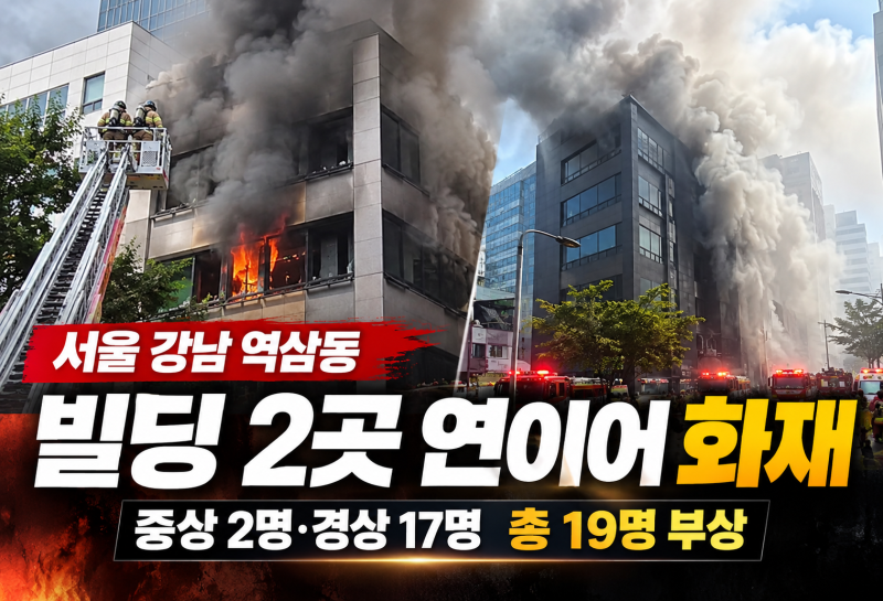 서울 역삼동 화재, 빌딩 2곳 연이어 불…19명 부상·심정지 환자 호흡 회복