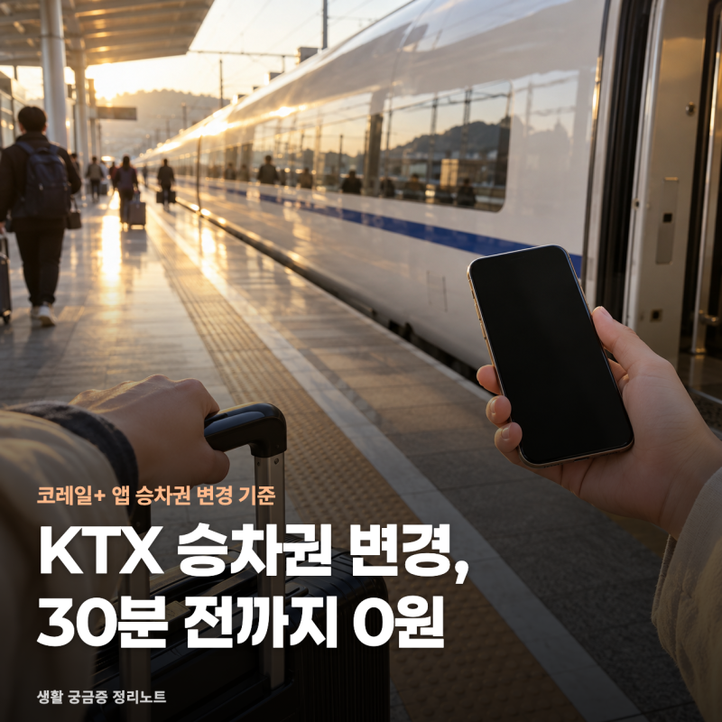 KTX 승차권 변경, 30분 전까지 0원이고 취소는 최대 20%예요