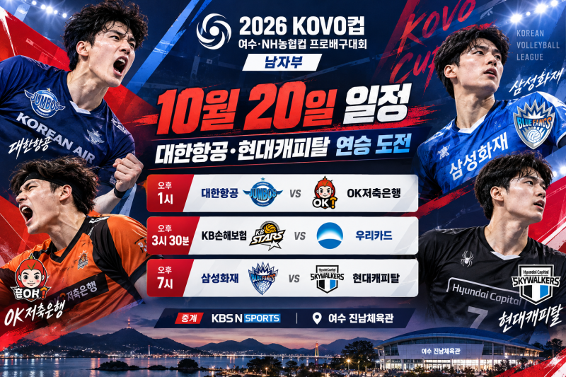 2026 KOVO컵 남자부 20일 일정｜대한항공·현대캐피탈 경기시간·대진표·중계