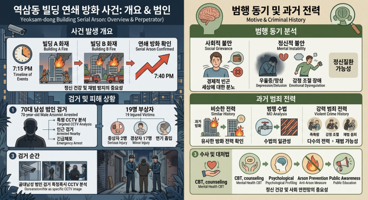 <b>역삼동</b> 빌딩 2곳 <b>연쇄 방화</b> 사건 총정리 - <b>70대</b> 남성 검거·19명 부상·....