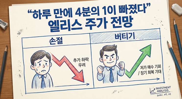 "하루 만에 4분의 1이 빠졌다" <b>엘리스 주가</b> 전망, 손절 vs 버티기 갈리....