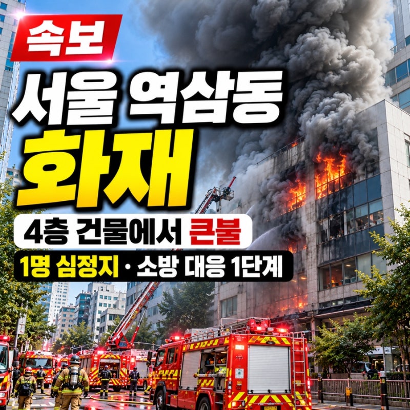 서울 역삼동 화재 속보, 역삼초 인근 건물 큰불…1명 심정지·소방 대응 1단계